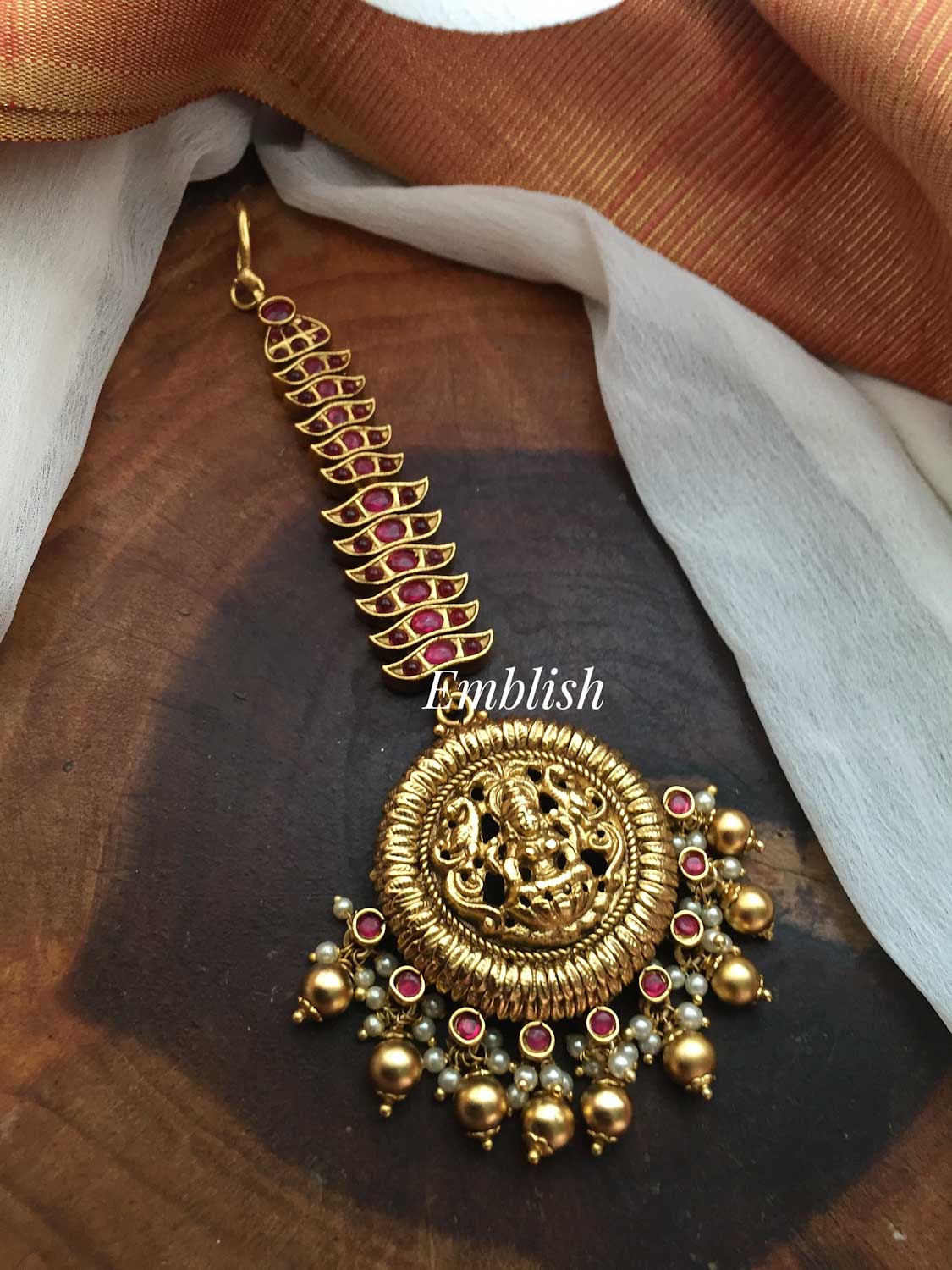 Gold aike Antique Lakshmi Tikka  with Double Beads